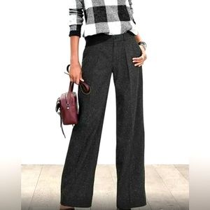 Banana Republic Wide Leg Pleated Gray Wool Blend Lined Dress Pants Grey 10
